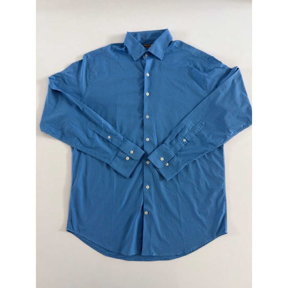 Peter Millar Summer Comfort Blue Gingham Performance Button Down Shirt Mens L